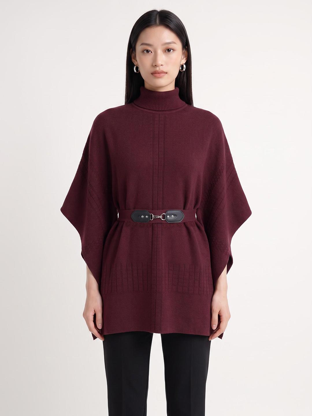 Elle Women Red Relaxed Fit Solid Sweater