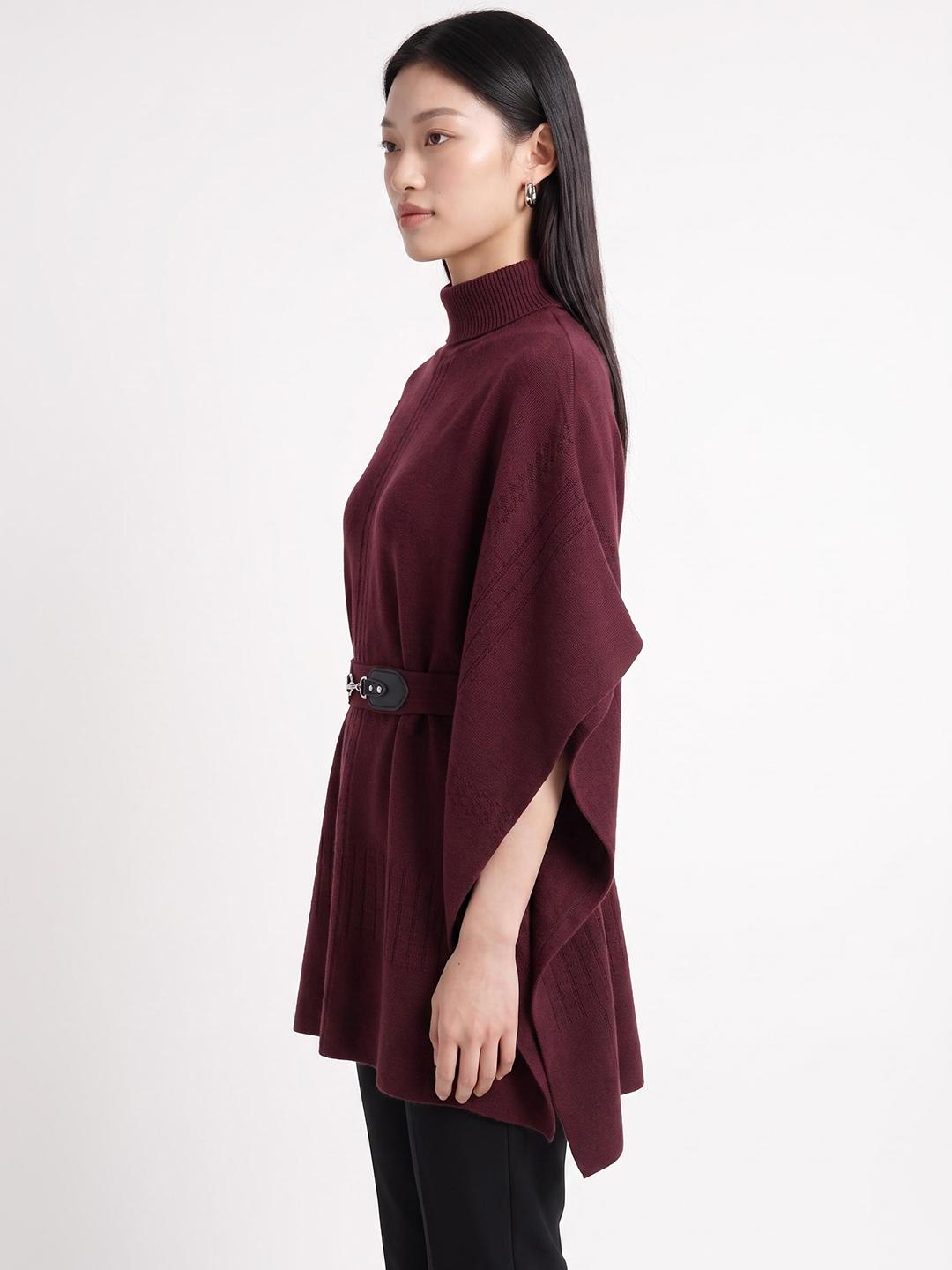 Elle Women Red Relaxed Fit Solid Sweater