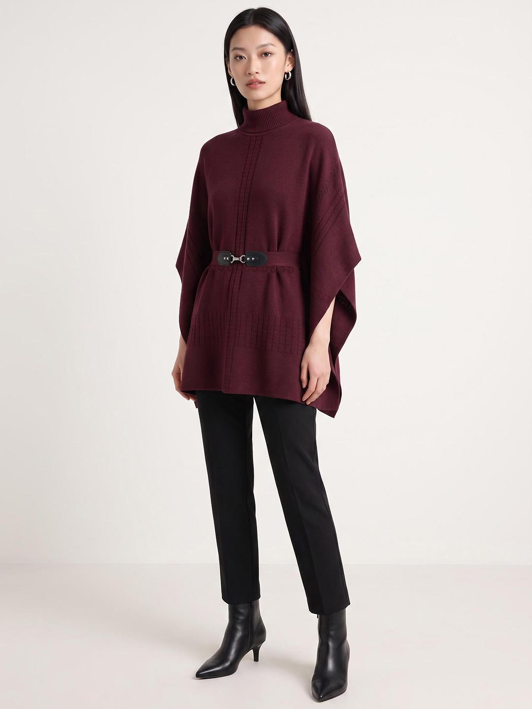 Elle Women Red Relaxed Fit Solid Sweater