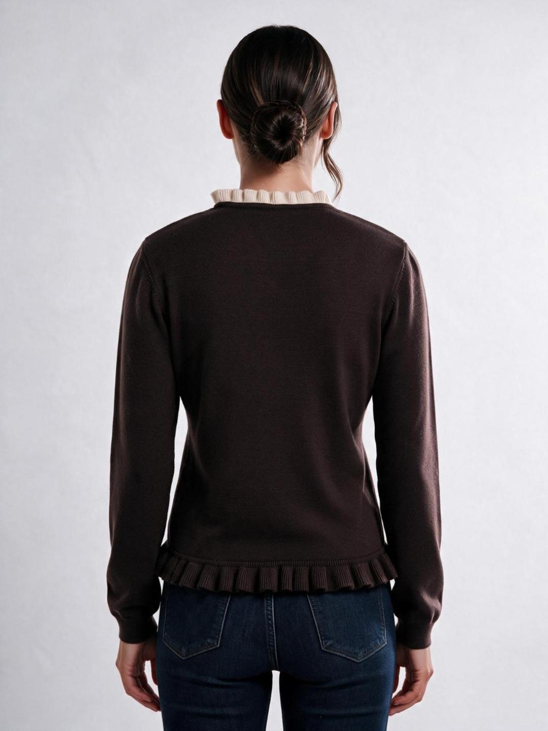 Elle Women Brown Solid Regular Fit Sweater