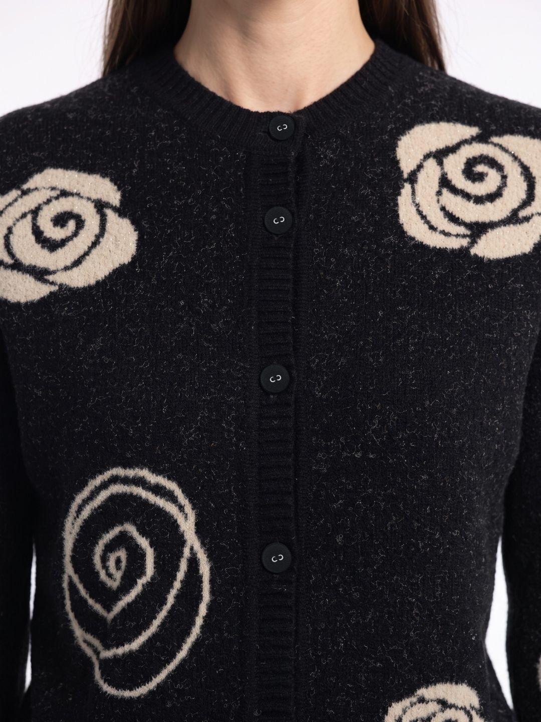 Elle Women Black Floral Relaxed Fit Sweater