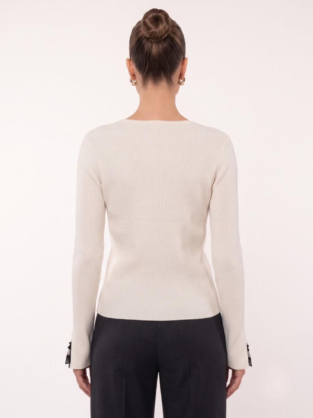 Elle Women White Textured Regular Fit Sweater