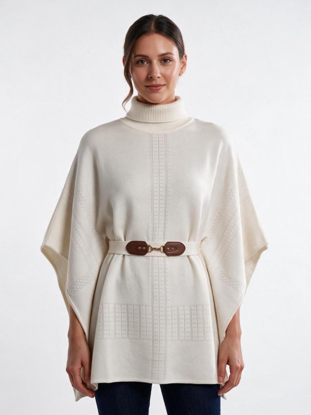 Elle Women Cream Solid Relaxed Fit Kimono Sweater