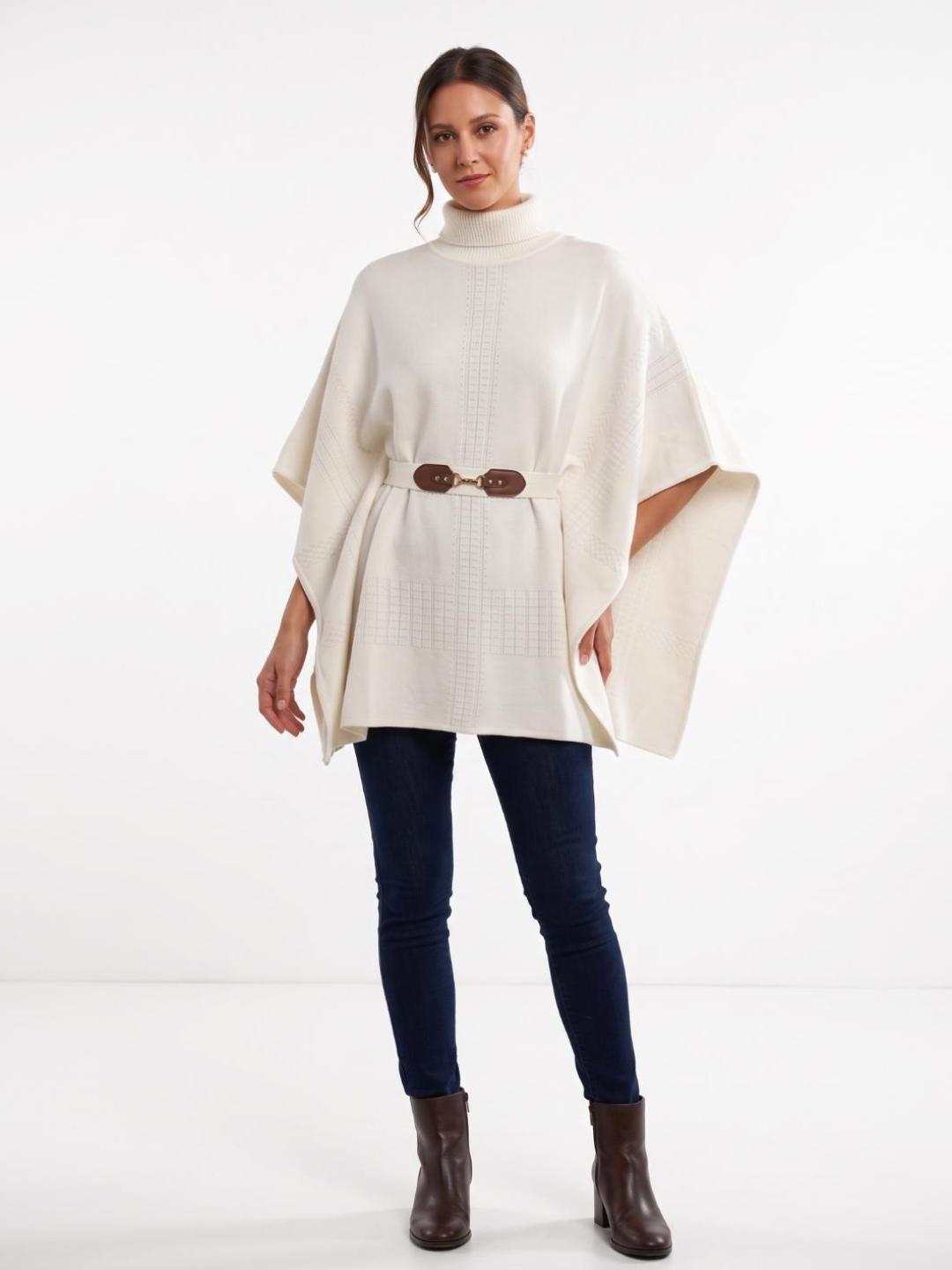 Elle Women Cream Solid Relaxed Fit Kimono Sweater