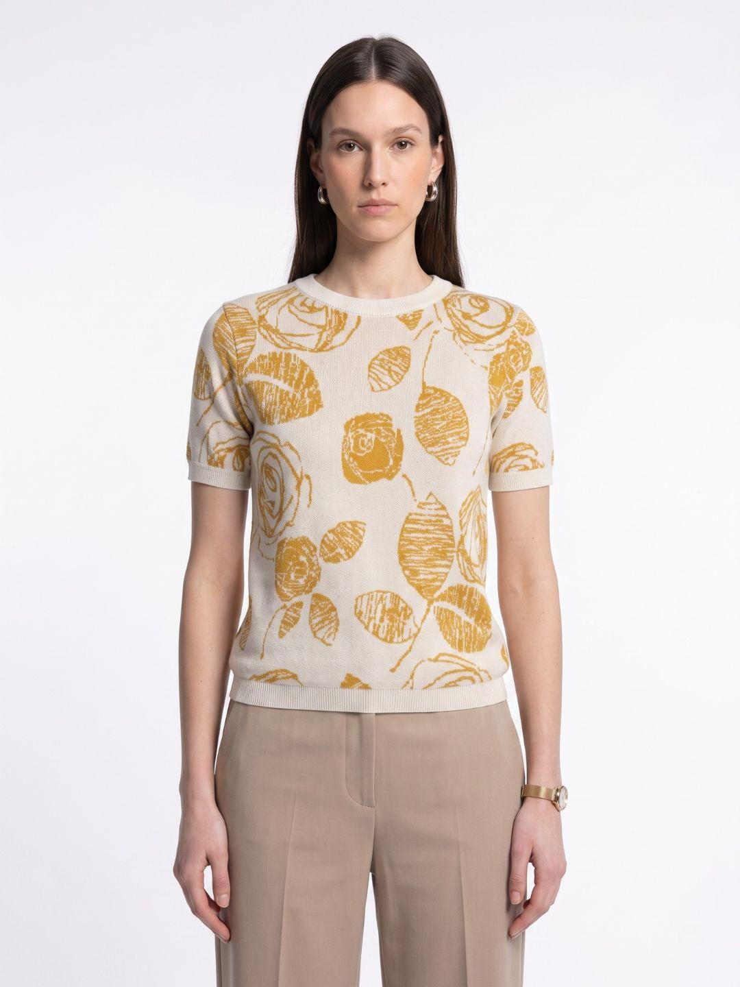 Elle Women Yellow Printed Regular Fit T-Shirt