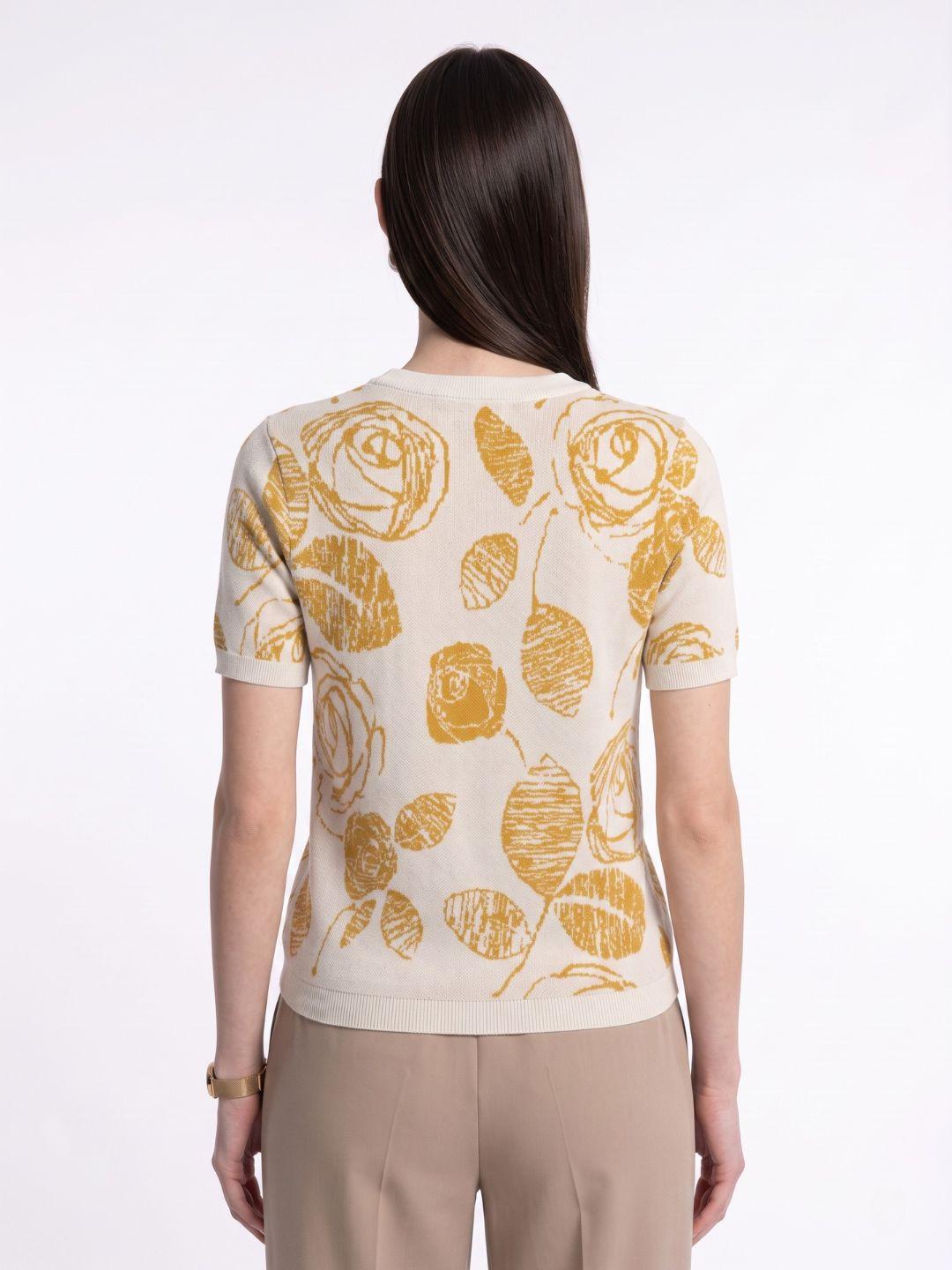 Elle Women Yellow Printed Regular Fit T-Shirt