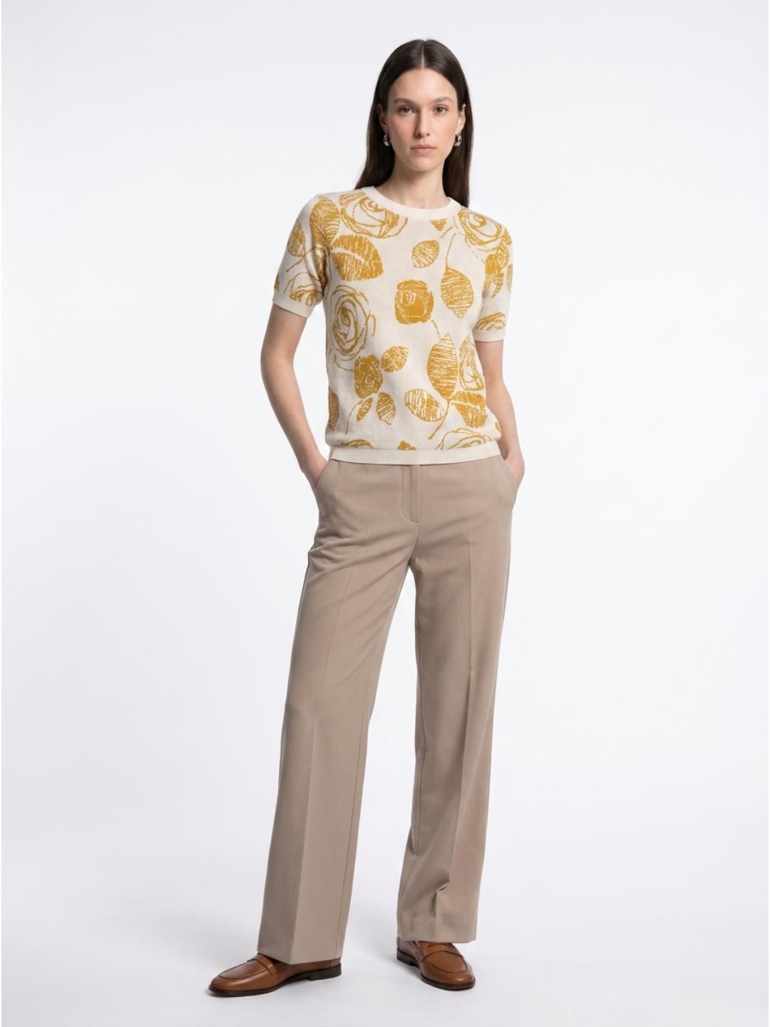 Elle Women Yellow Printed Regular Fit T-Shirt