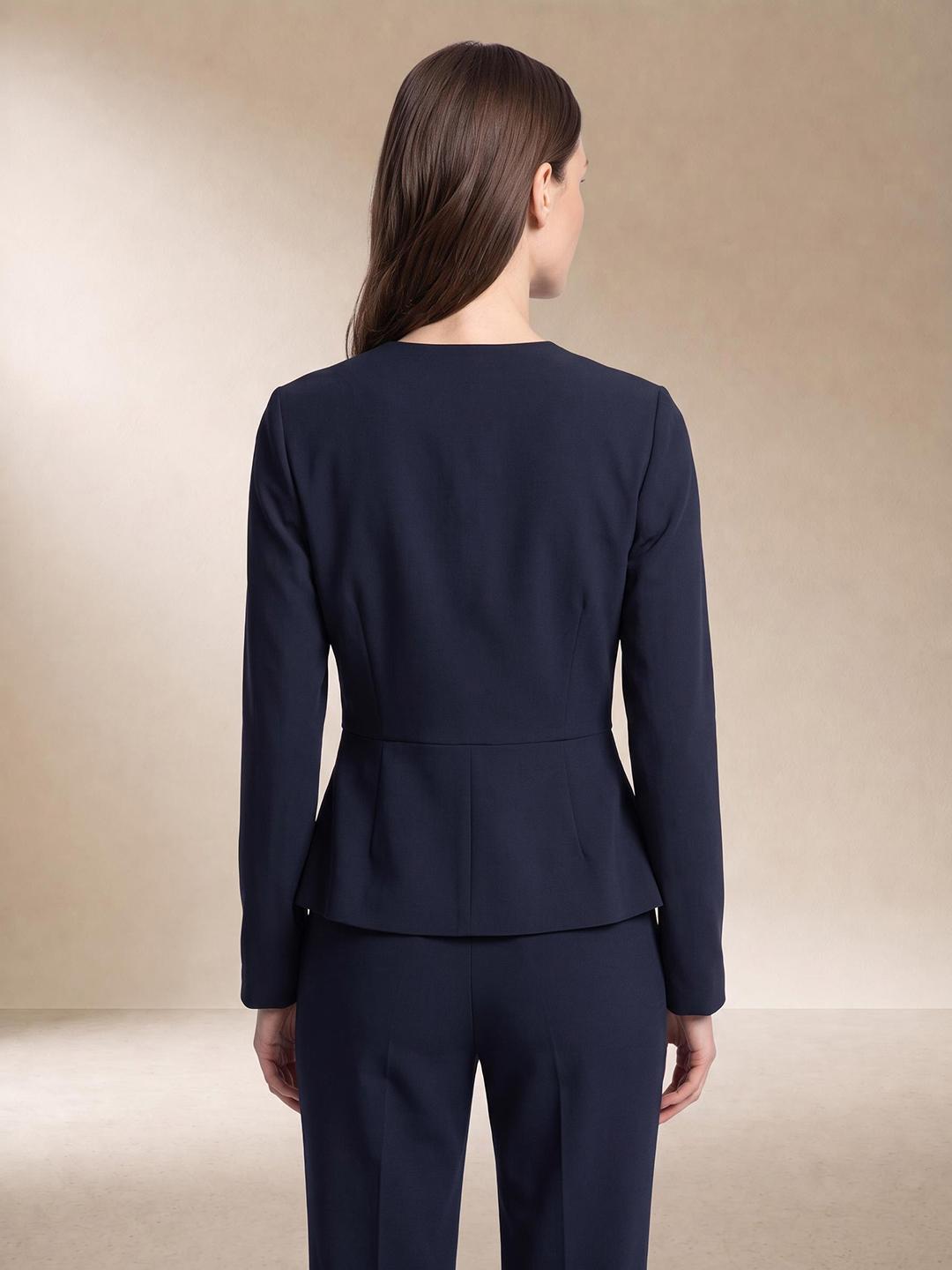 Elle Women Blue Regular Fit Solid Peplum Top