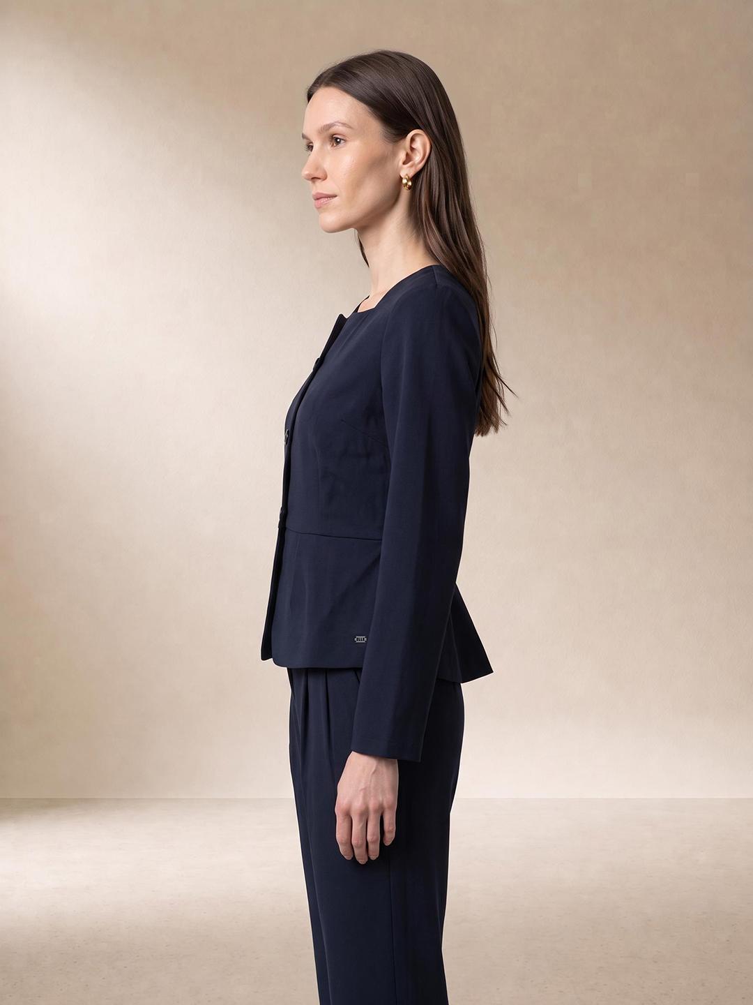 Elle Women Blue Regular Fit Solid Peplum Top