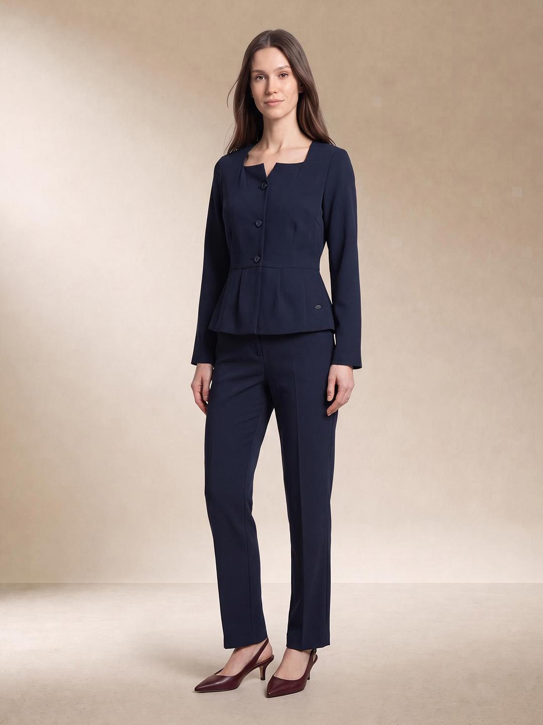 Elle Women Blue Regular Fit Solid Peplum Top