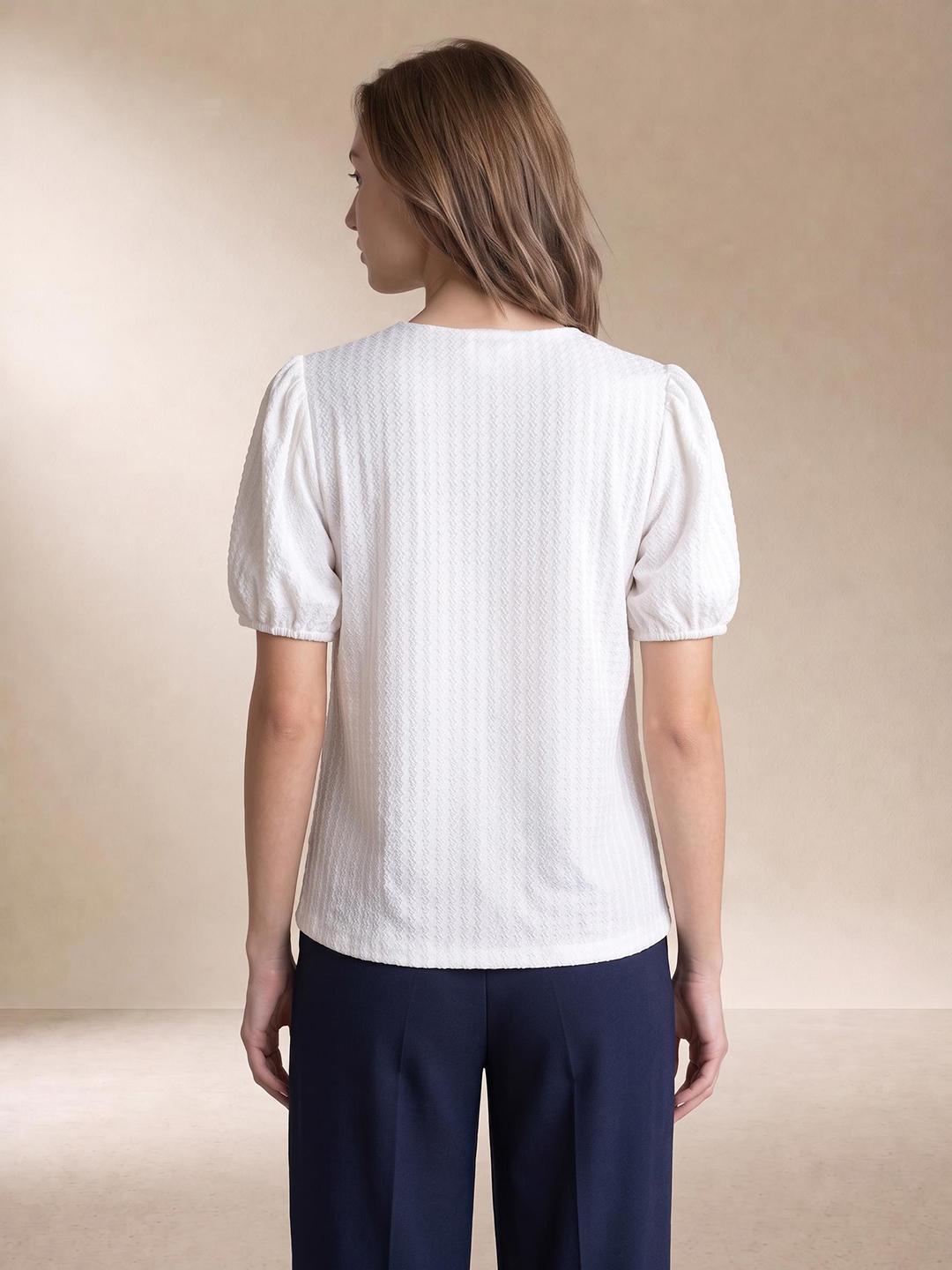 Elle Women White Striped Regular Fit Top