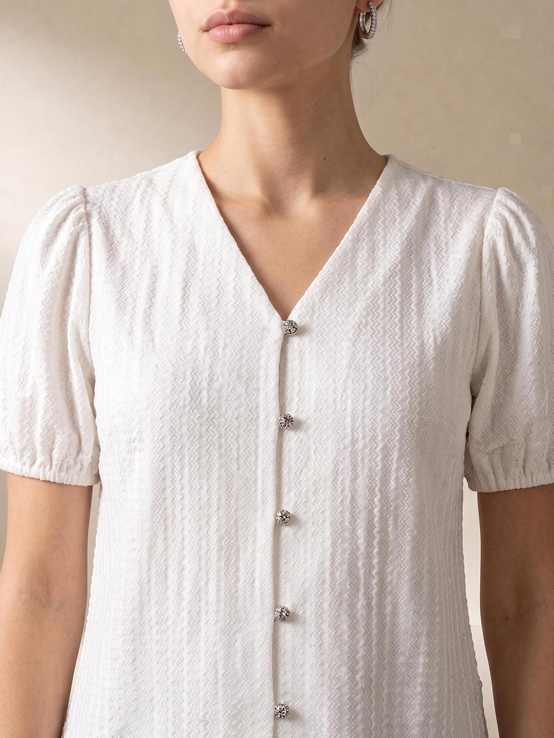 Elle Women White Striped Regular Fit Top