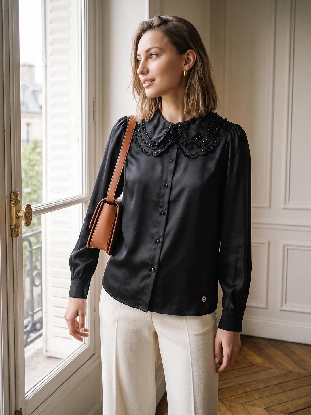 Elle Women Black Regular Fit Solid Shirt