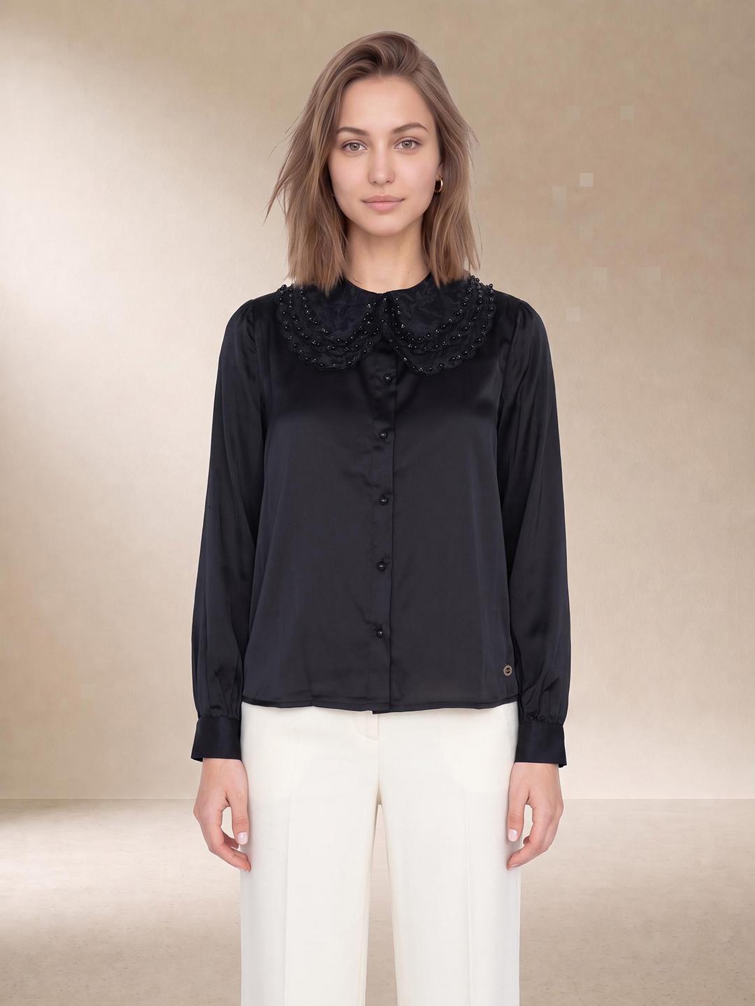 Elle Women Black Regular Fit Solid Shirt