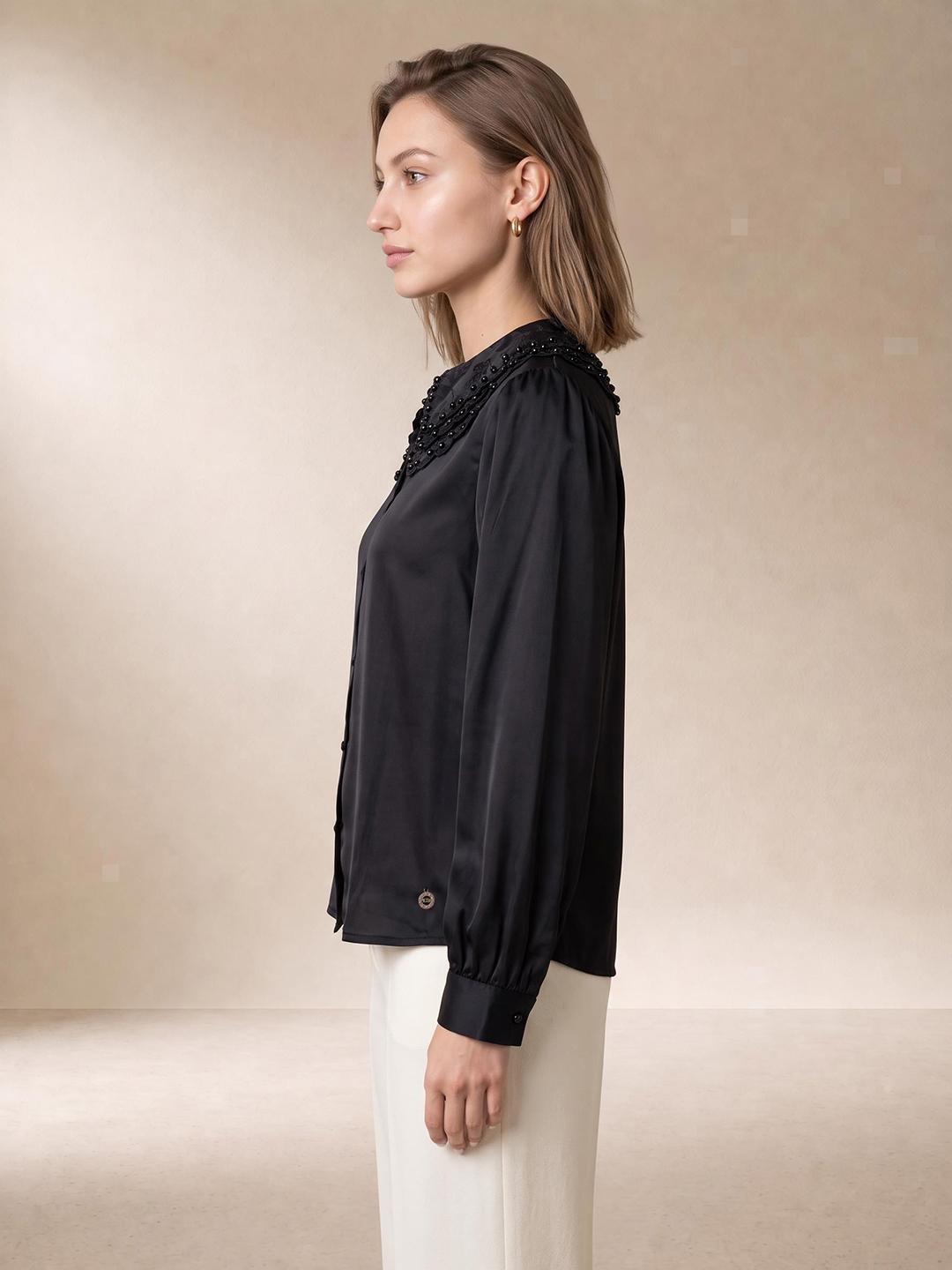 Elle Women Black Regular Fit Solid Shirt