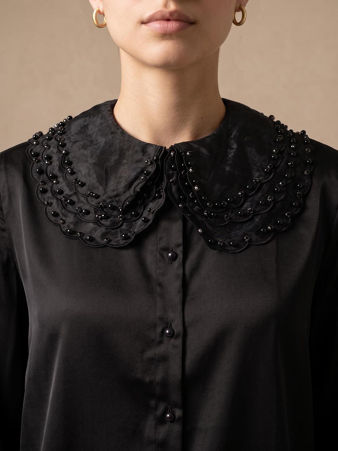 Elle Women Black Regular Fit Solid Shirt