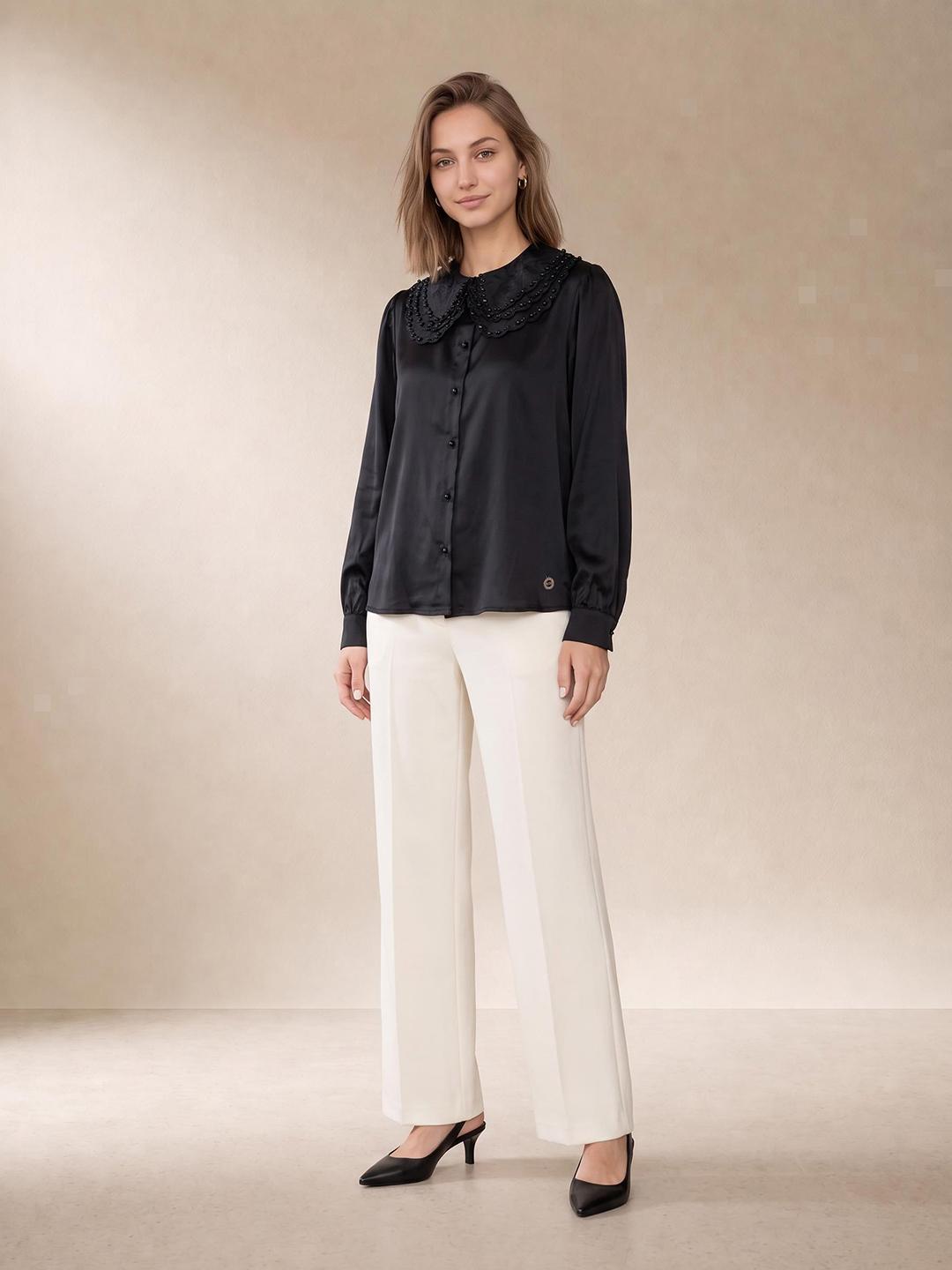 Elle Women Black Regular Fit Solid Shirt