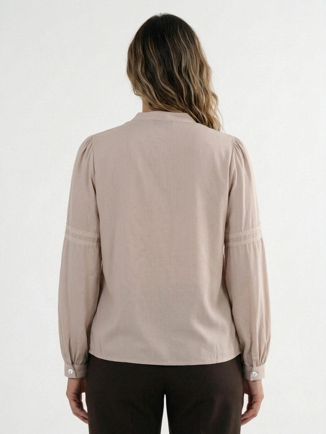 Elle Women Beige Solid Straight Fit Button Down Top