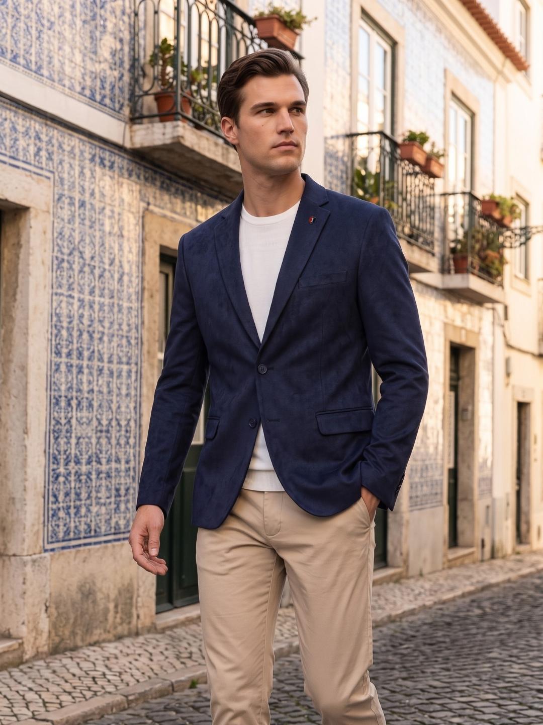 Iconic Men Dark Navy Regular Fit Solid Blazer