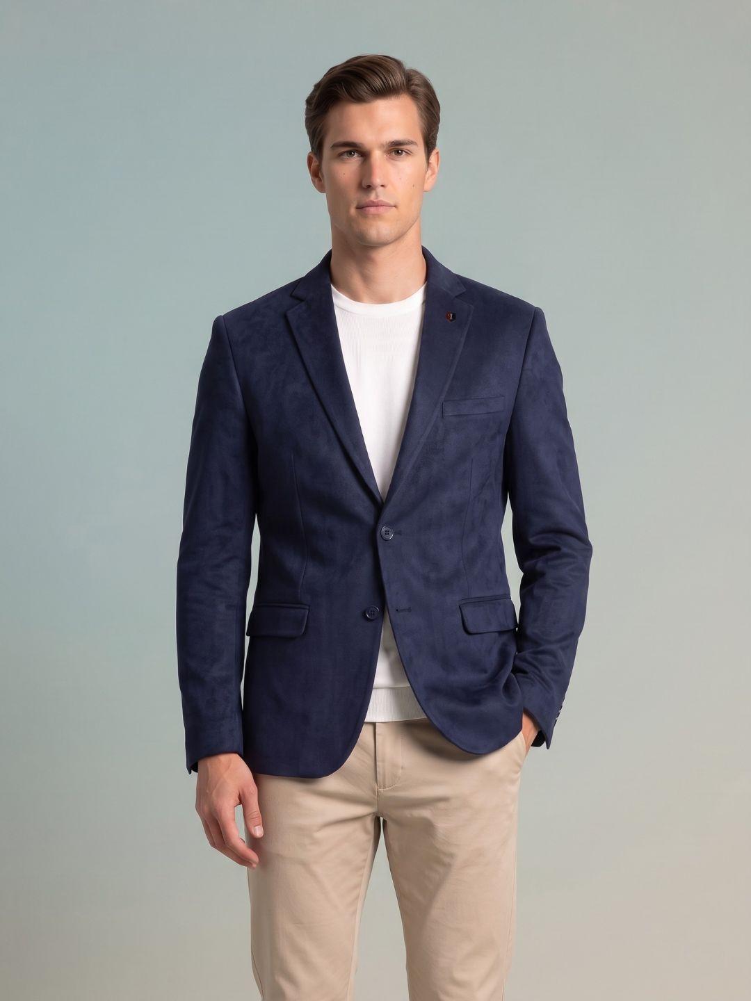 Iconic Men Dark Navy Regular Fit Solid Blazer