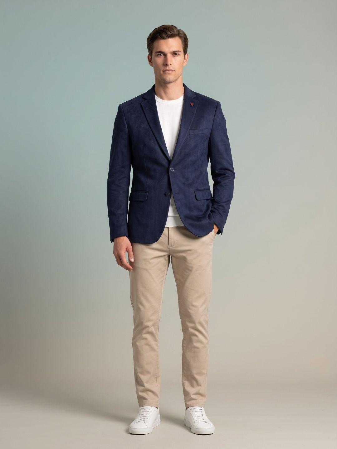 Iconic Men Dark Navy Regular Fit Solid Blazer