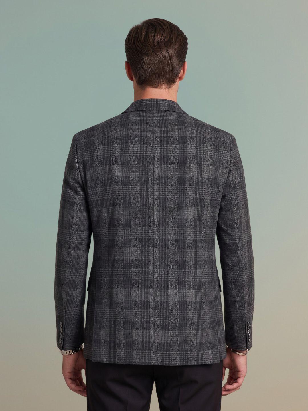Iconic Men Charcoal Black Regular Fit Checked Blazer