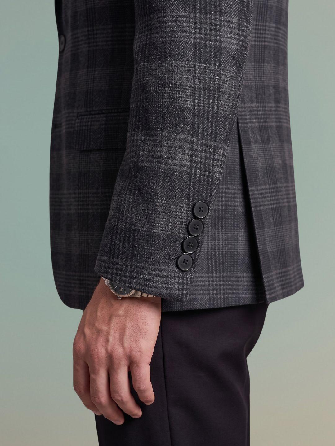 Iconic Men Charcoal Black Regular Fit Checked Blazer