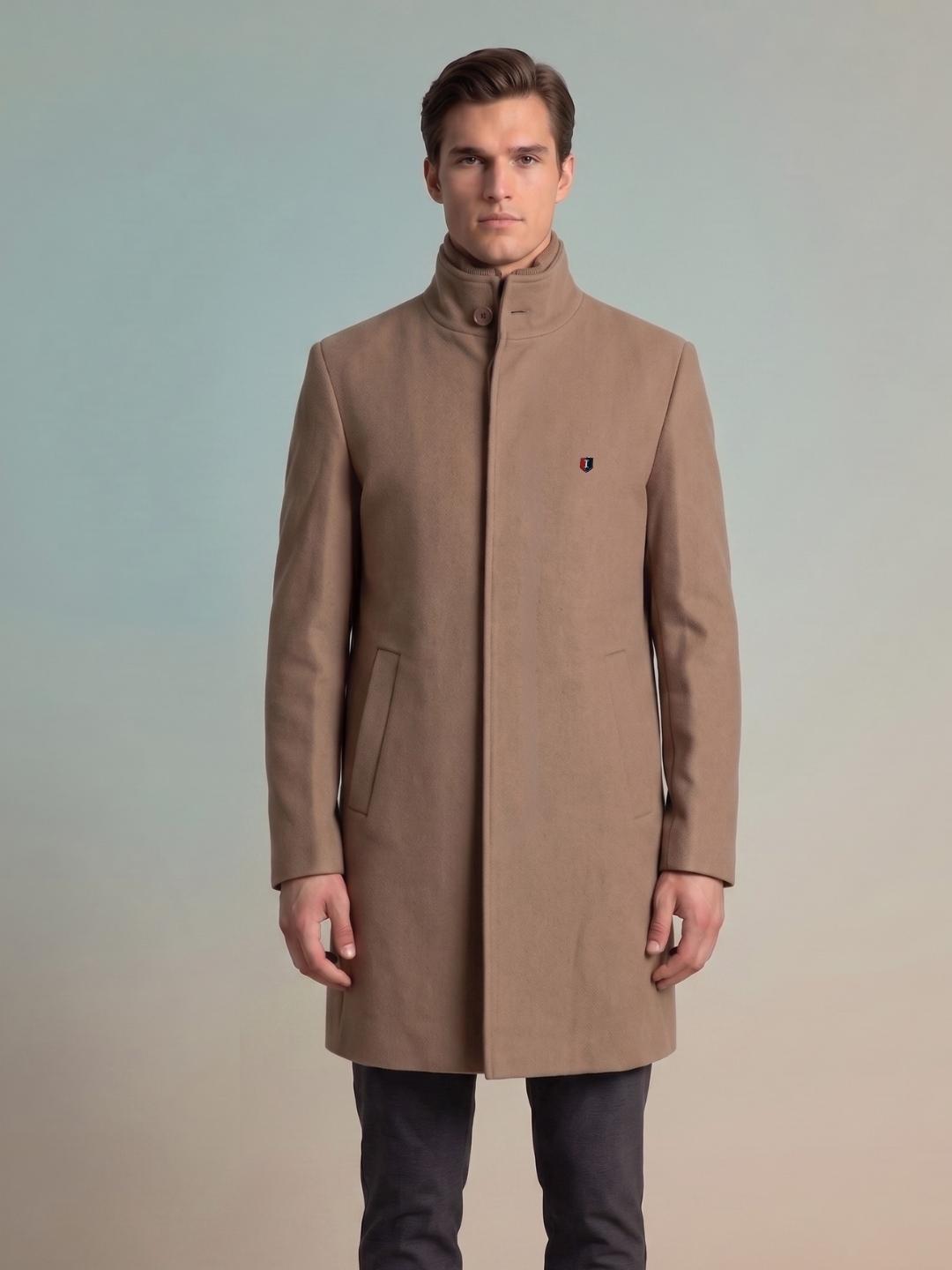 Iconic Men Brown Regular Fit Solid Overcoat