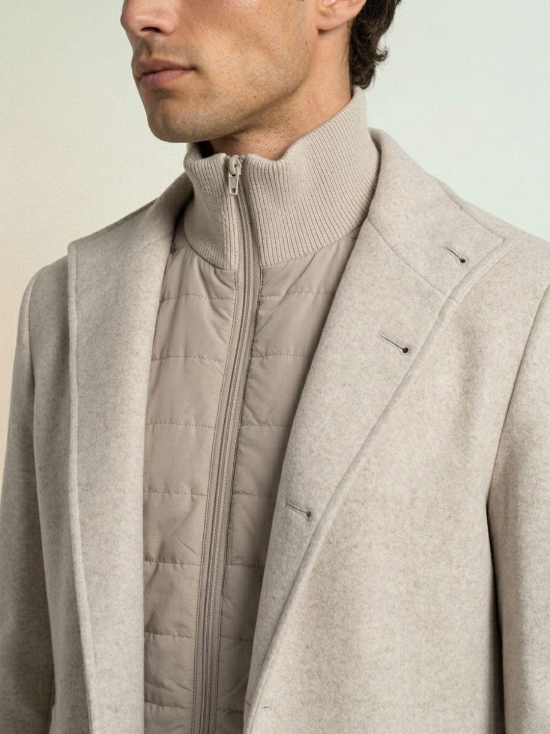 Iconic Men Beige Regular Fit Solid Overcoat