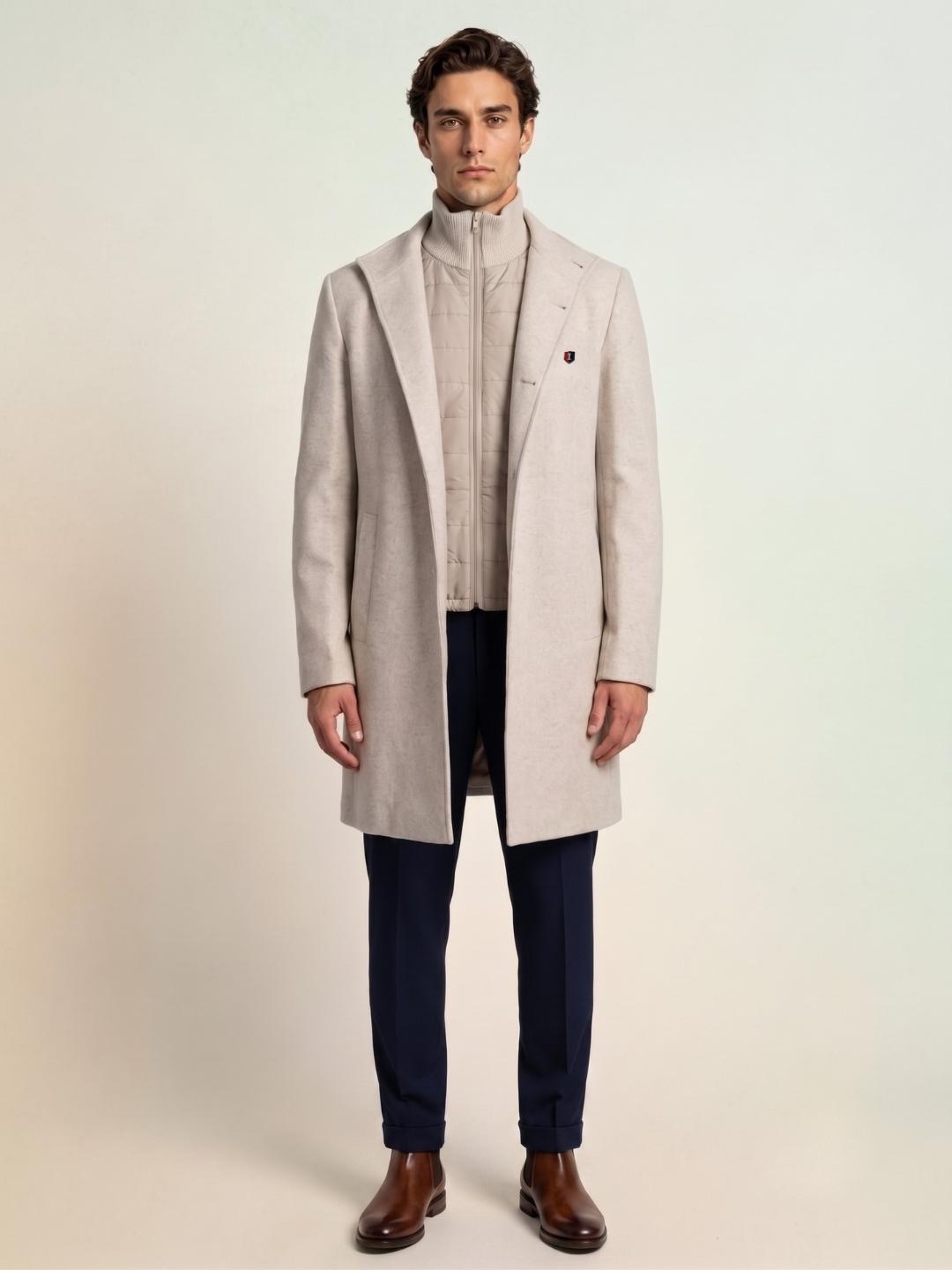 Iconic Men Beige Regular Fit Solid Overcoat