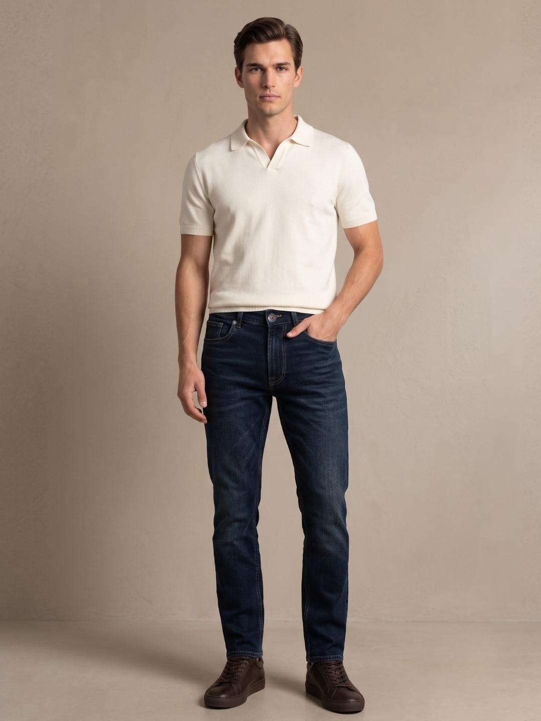 Iconic Men Dark Navy Slim Fit Solid Jeans