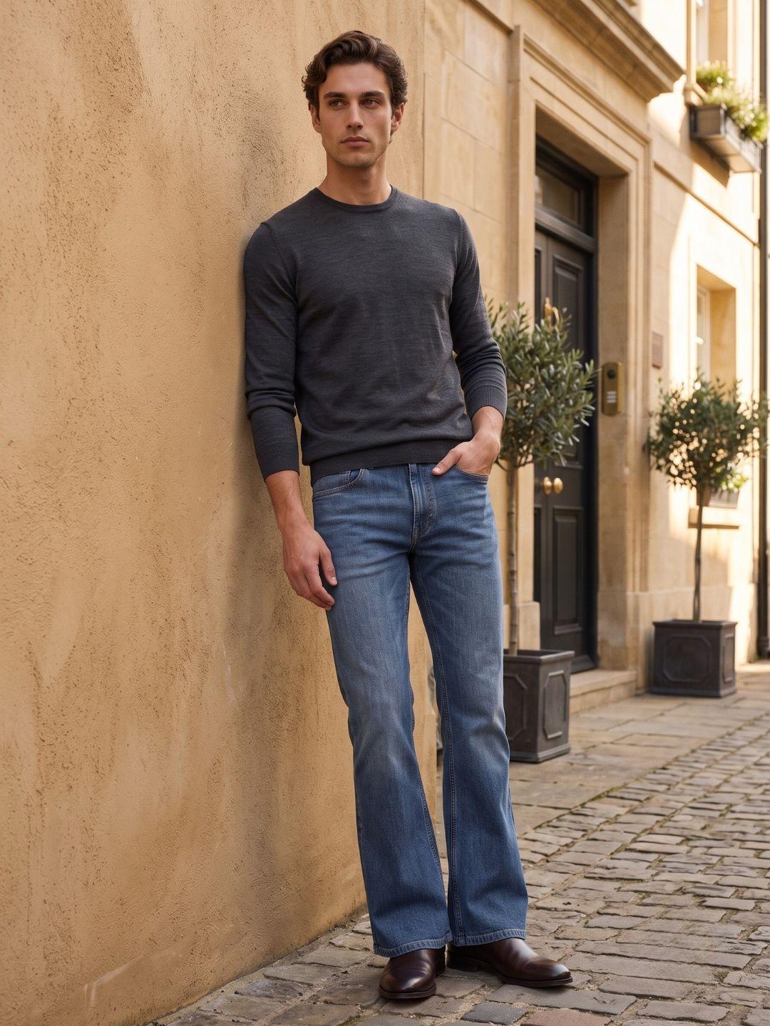 Iconic Men Blue Bootcut Fit Solid Jeans