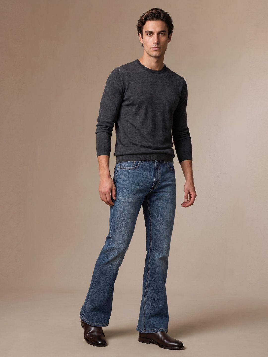 Iconic Men Blue Bootcut Fit Solid Jeans