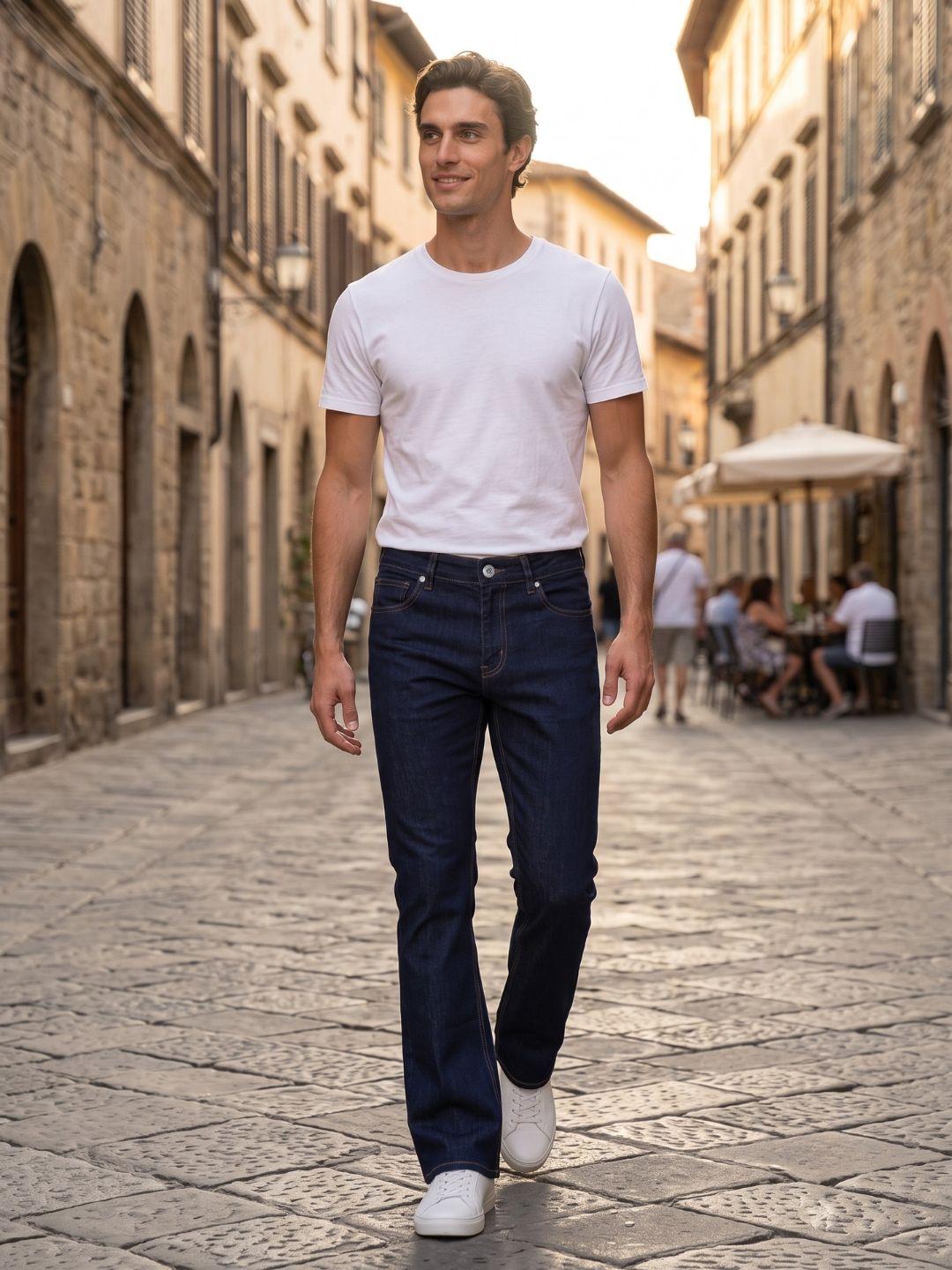 Iconic Men Navy Blue Bootcut Fit Solid Jeans