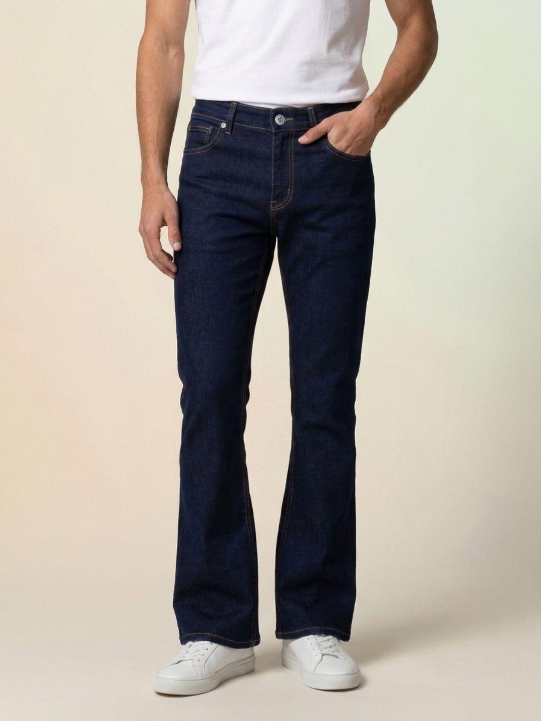 Iconic Men Navy Blue Bootcut Fit Solid Jeans