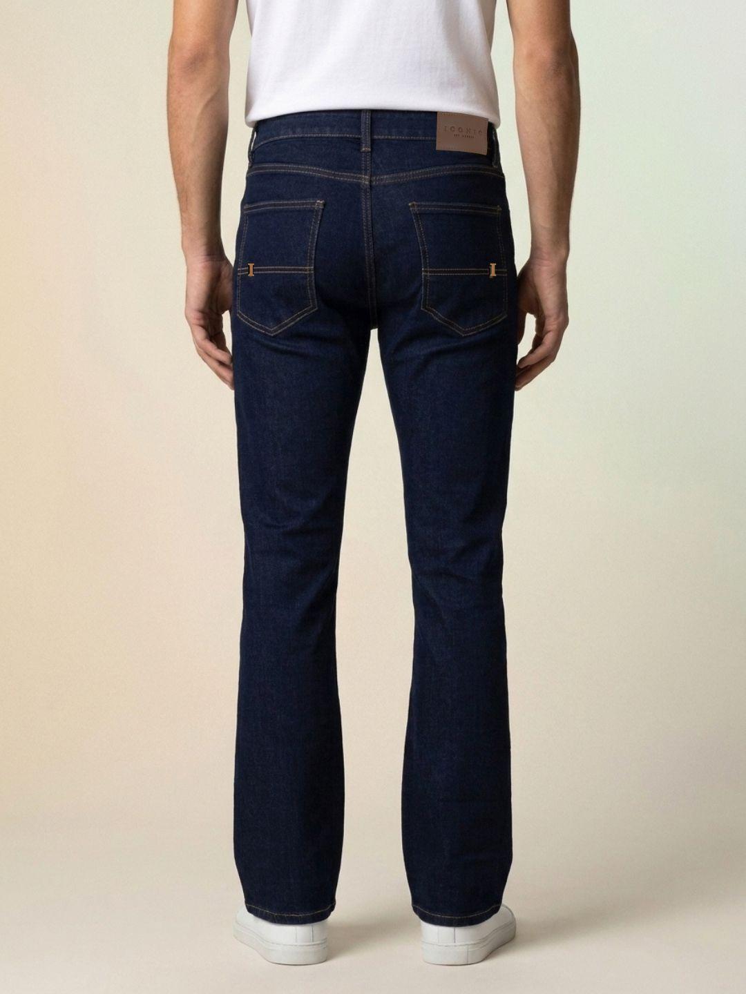 Iconic Men Navy Blue Bootcut Fit Solid Jeans