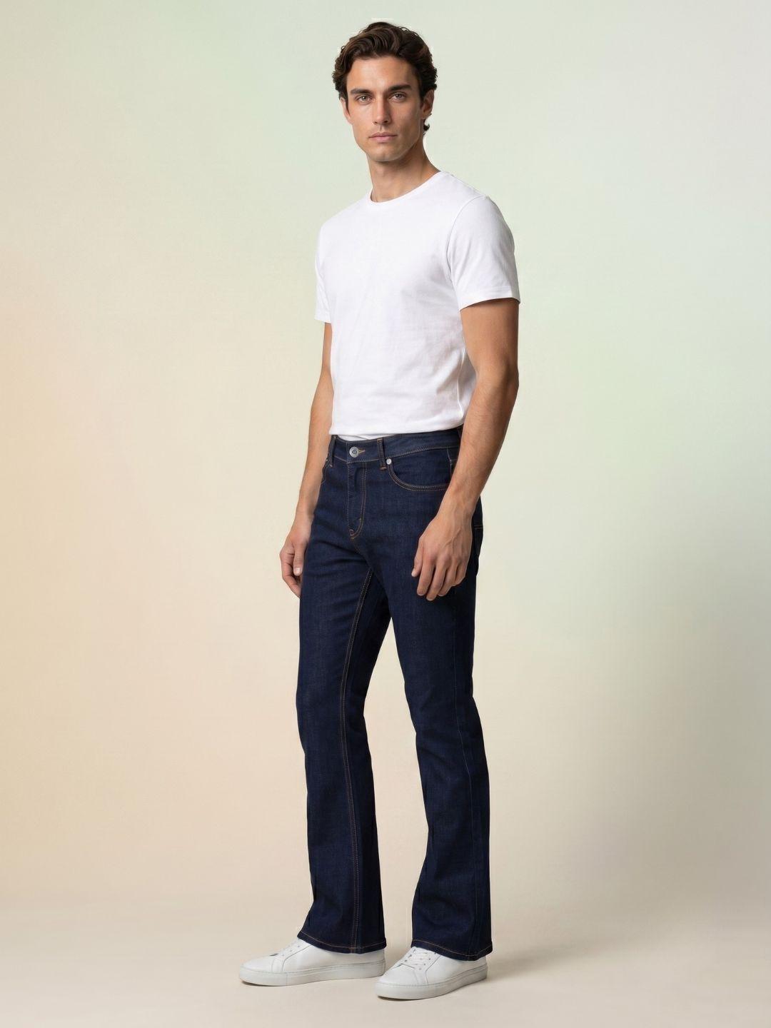 Iconic Men Navy Blue Bootcut Fit Solid Jeans