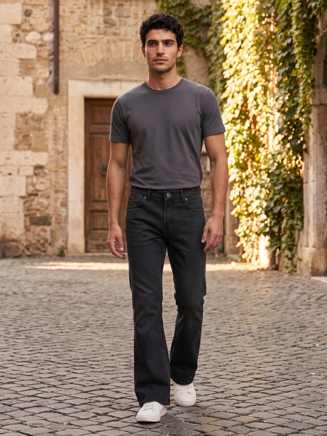 Iconic Men Olive Bootcut Fit Solid Jeans