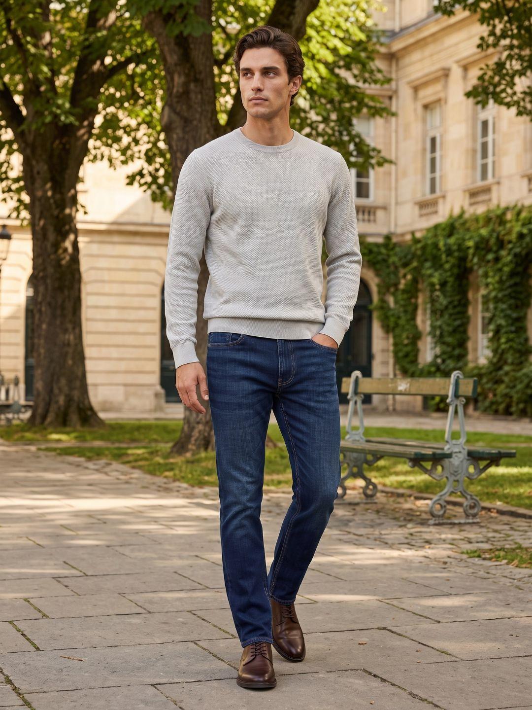 Iconic Men Navy Blue Slim Tapered Fit Solid Jeans