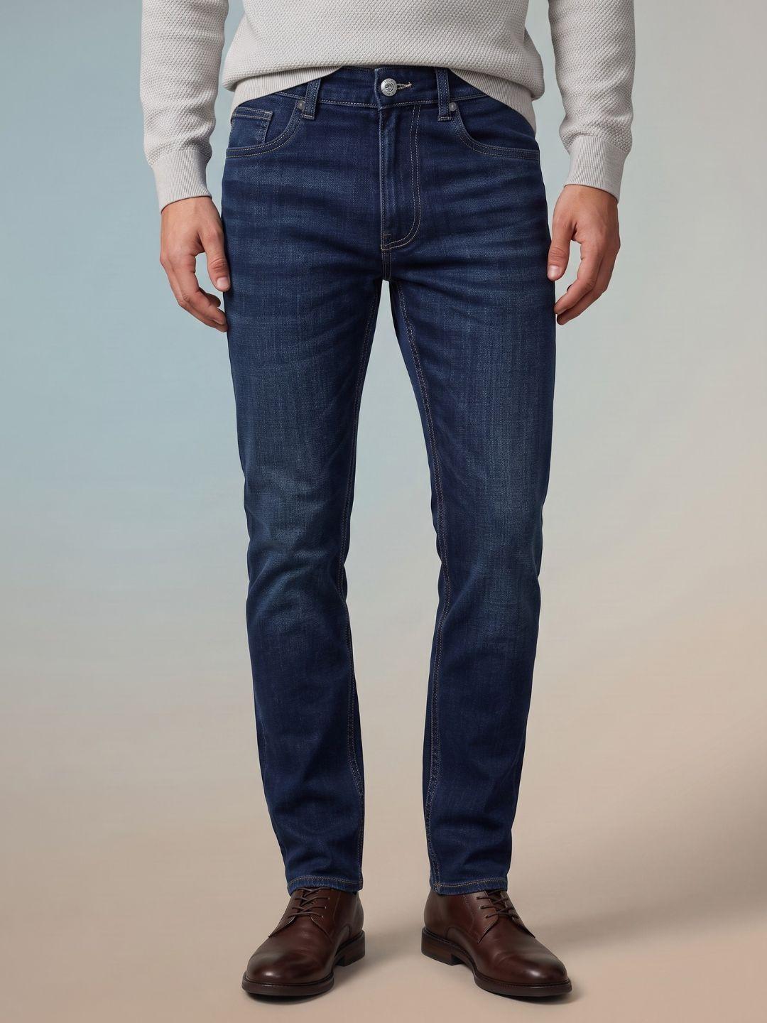 Iconic Men Navy Blue Slim Tapered Fit Solid Jeans
