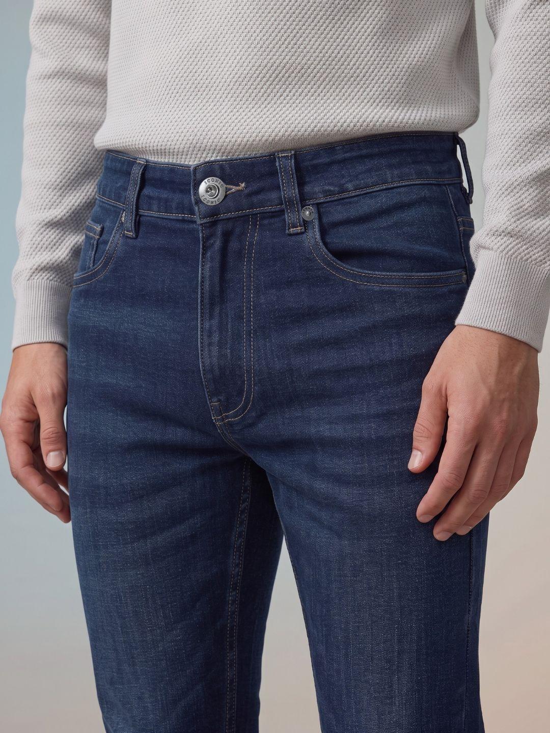 Iconic Men Navy Blue Slim Tapered Fit Solid Jeans