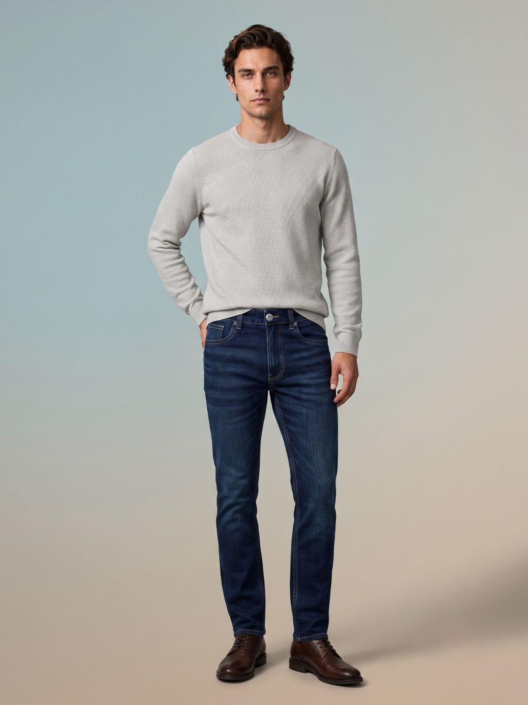 Iconic Men Navy Blue Slim Tapered Fit Solid Jeans