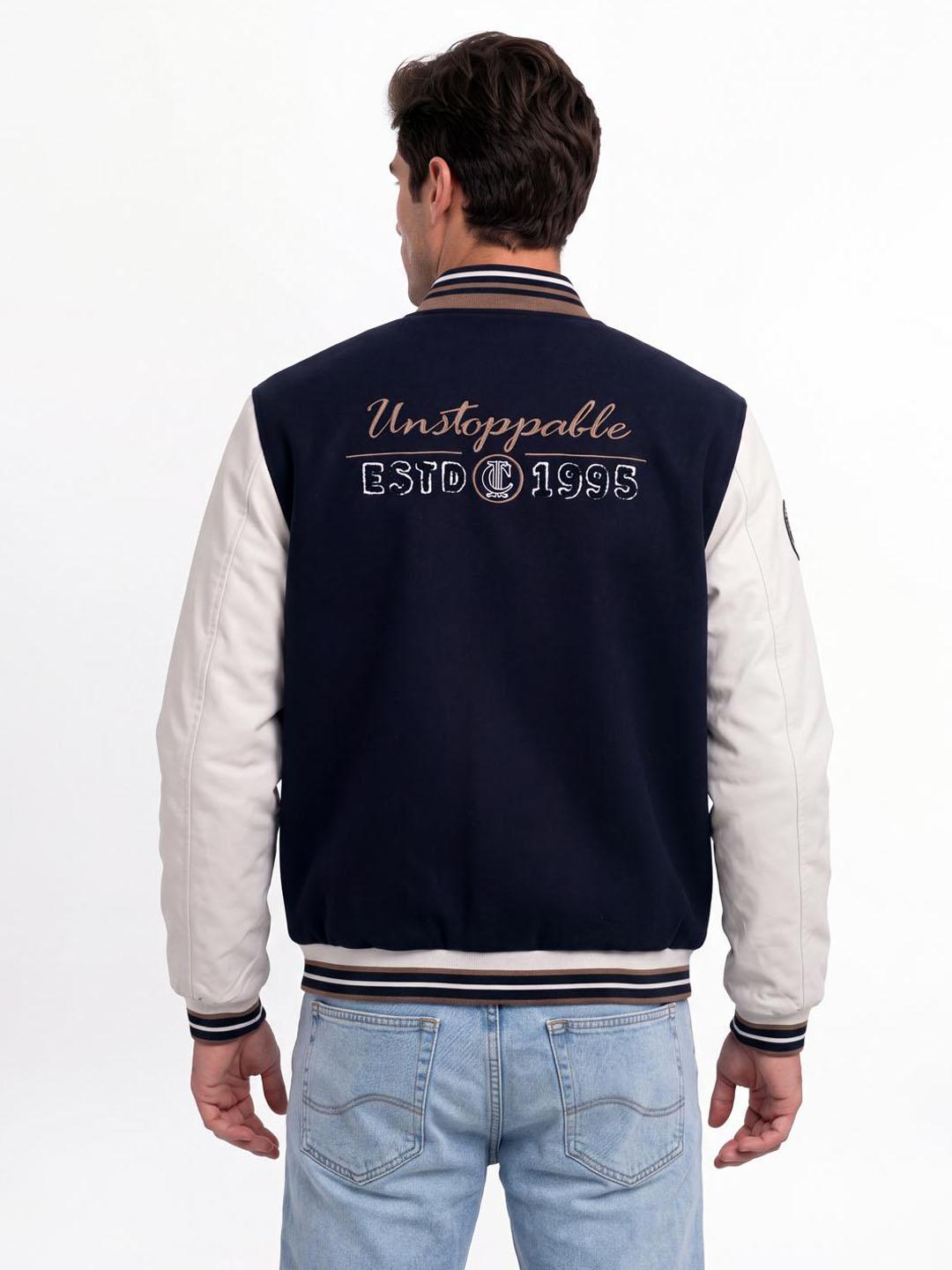 Iconic Men Blue Graphic Regular Fit Varsity Jacket