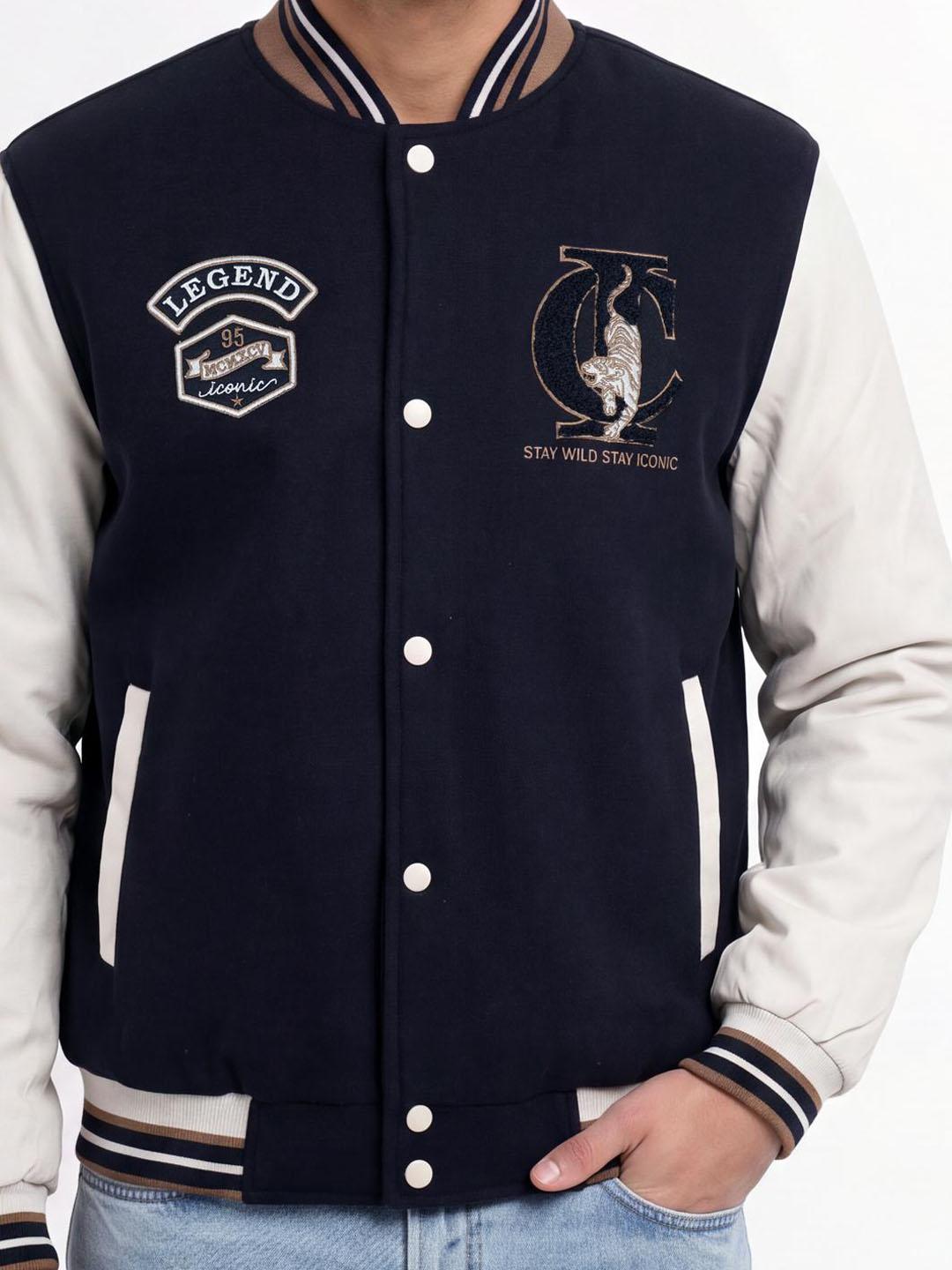 Iconic Men Blue Graphic Regular Fit Varsity Jacket