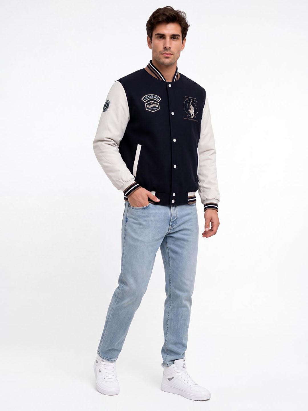Iconic Men Blue Graphic Regular Fit Varsity Jacket