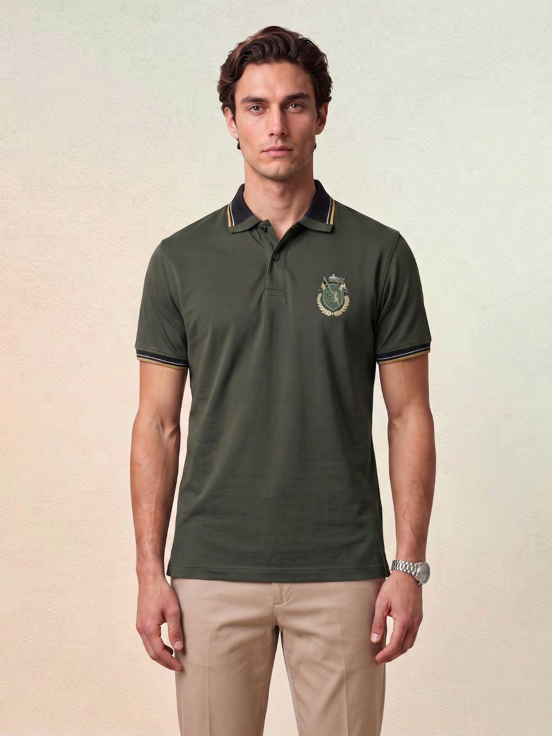 Iconic Men Green Regular Fit Solid Cotton Polo T-Shirt