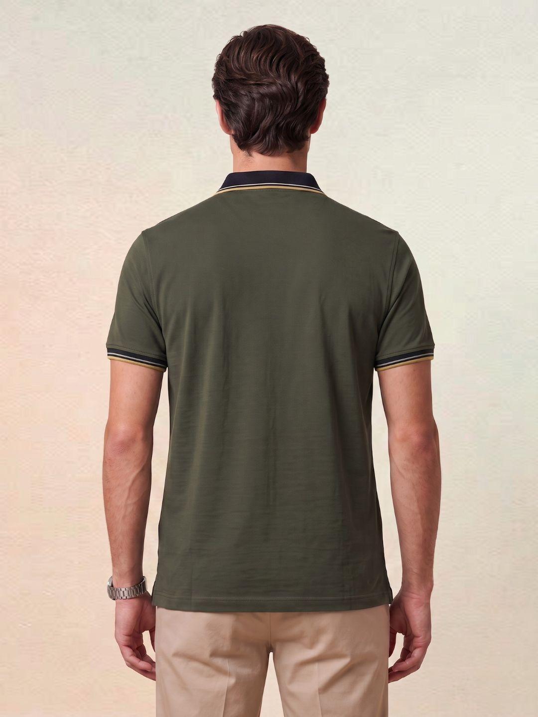 Iconic Men Green Regular Fit Solid Cotton Polo T-Shirt
