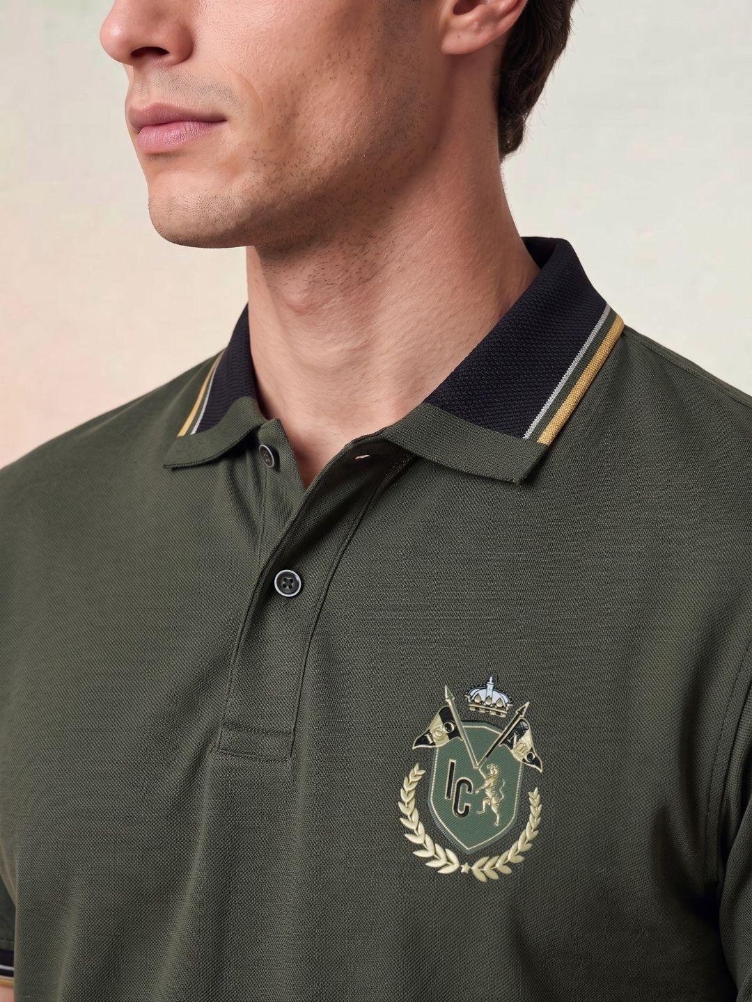 Iconic Men Green Regular Fit Solid Cotton Polo T-Shirt
