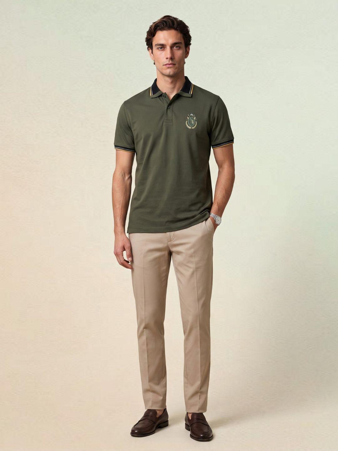 Iconic Men Green Regular Fit Solid Cotton Polo T-Shirt