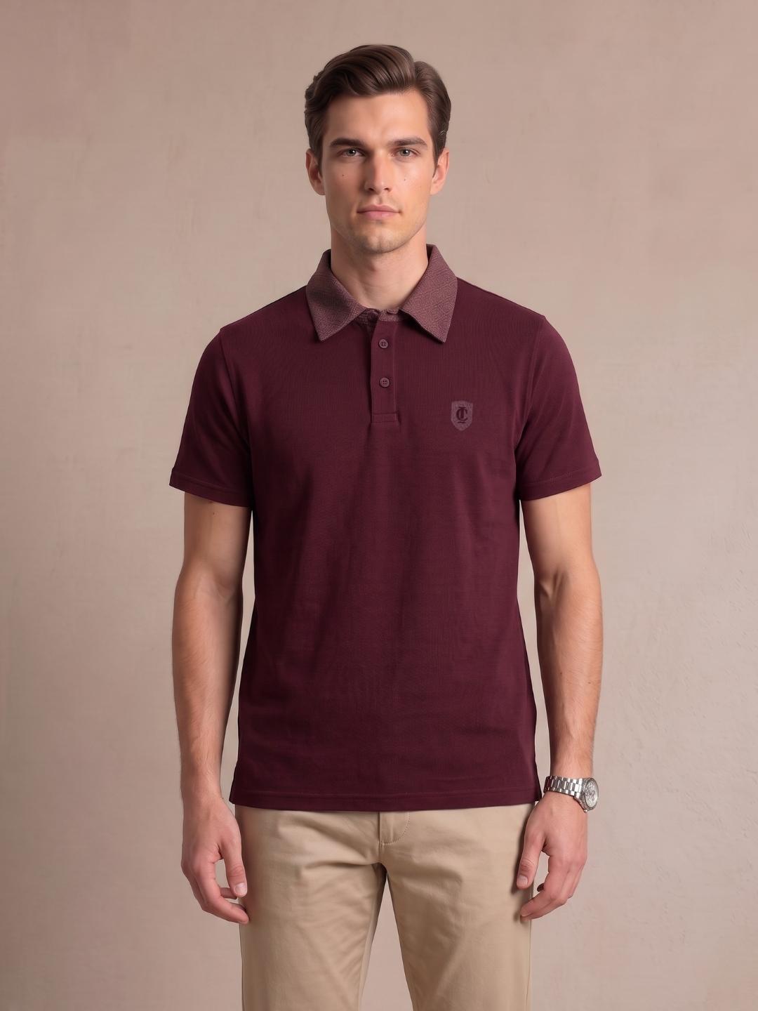 Iconic Men Wine Solid Regular Fit Polo T-Shirt